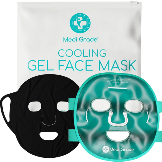 Medi Grade Cooling Gel Face Mask with Lycra Fabric Mask and Storage Pouch – Soothing Gel Mask for Dark Circles and Puffiness, Cold Full Face Gel Mask Relaxation