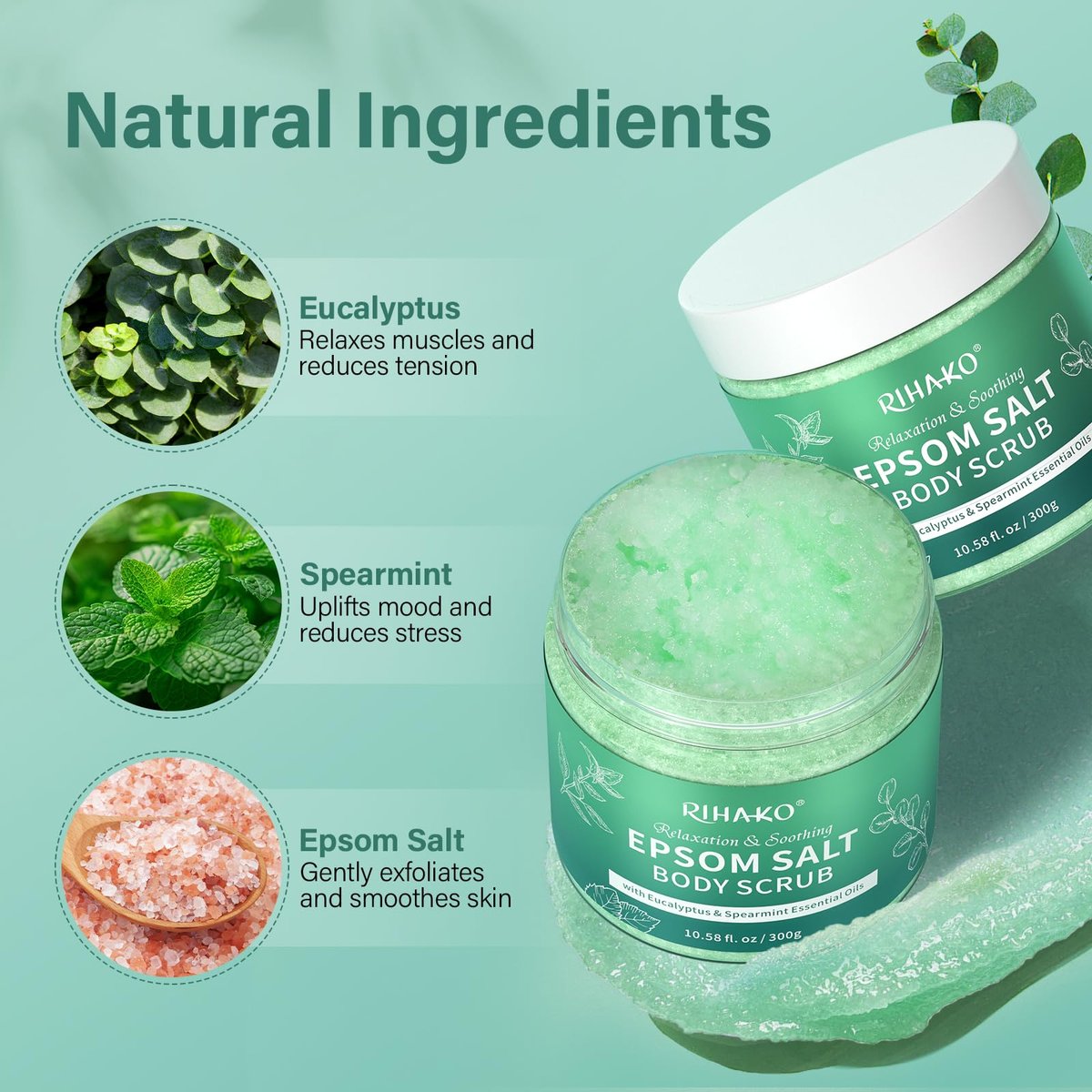 Eucalyptus Epsom Salt Body Scrub – Exfoliating Detox Scrub with Eucalyptus & Spearmint Essential Oils for Smooth, Radiant Skin - görsel 5