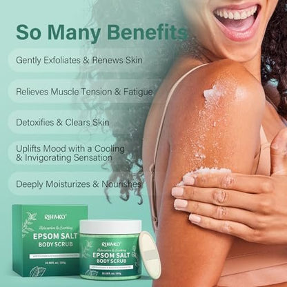 Eucalyptus Epsom Salt Body Scrub – Exfoliating Detox Scrub with Eucalyptus & Spearmint Essential Oils for Smooth, Radiant Skin
