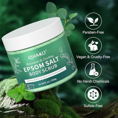 Eucalyptus Epsom Salt Body Scrub – Exfoliating Detox Scrub with Eucalyptus & Spearmint Essential Oils for Smooth, Radiant Skin