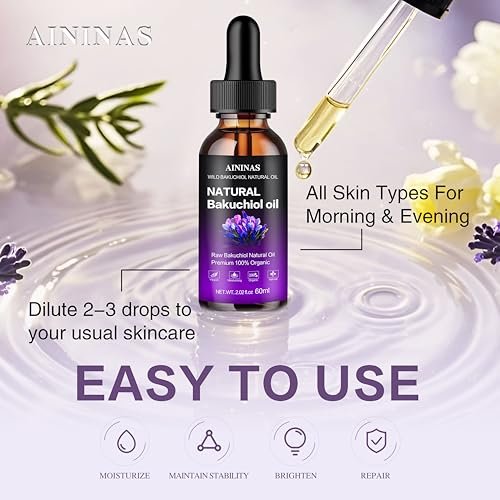 AIninas Bakuchiol Oil Organic for Face - Natural Retinol Alternative Reduces Wrinkles & Fine Lines, Sensitive Skin Safe, Mix with Moisturizer - Hydrating Facial Serum for Day & Night Use, 2 fl oz Avelisse