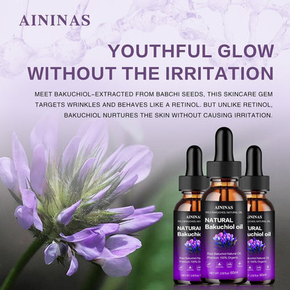 AIninas Bakuchiol Oil Organic for Face - Natural Retinol Alternative Reduces Wrinkles & Fine Lines, Sensitive Skin Safe, Mix with Moisturizer - Hydrating Facial Serum for Day & Night Use, 2 fl oz Avelisse