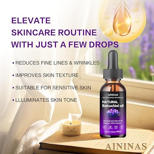 AIninas Bakuchiol Oil Organic for Face - Natural Retinol Alternative Reduces Wrinkles & Fine Lines, Sensitive Skin Safe, Mix with Moisturizer - Hydrating Facial Serum for Day & Night Use, 2 fl oz Avelisse