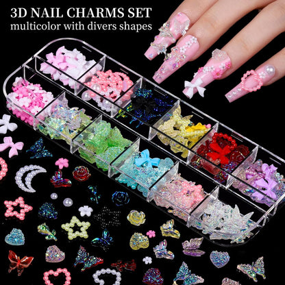 FANDAMEI Nail Charms Kit - 8 Boxes of Colorful Rhinestones, 3D Nail Gems, Flatback Crystals for Nail Art & Crafts