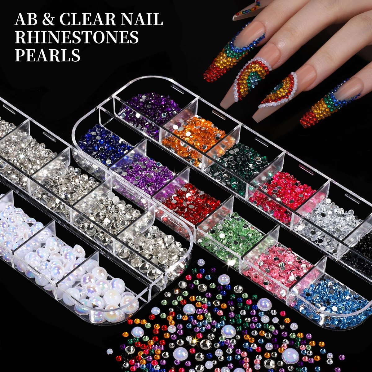 FANDAMEI Nail Charms Kit - 8 Boxes of Colorful Rhinestones, 3D Nail Gems, Flatback Crystals for Nail Art & Crafts - görsel 11