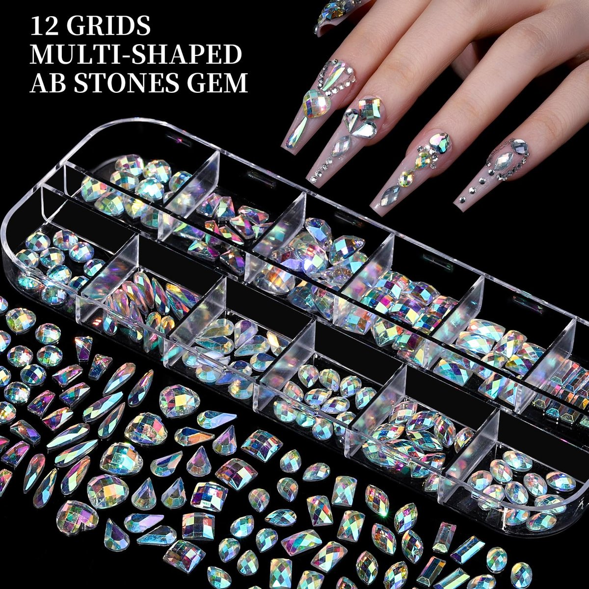 FANDAMEI Nail Charms Kit - 8 Boxes of Colorful Rhinestones, 3D Nail Gems, Flatback Crystals for Nail Art & Crafts - görsel 13