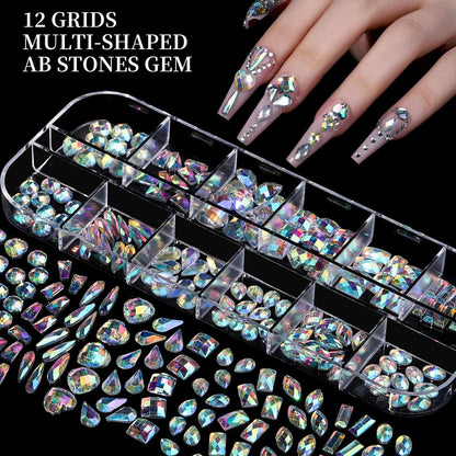 FANDAMEI Nail Charms Kit - 8 Boxes of Colorful Rhinestones, 3D Nail Gems, Flatback Crystals for Nail Art & Crafts