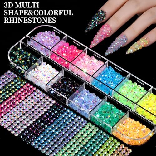 FANDAMEI Nail Charms Kit - 8 Boxes of Colorful Rhinestones, 3D Nail Gems, Flatback Crystals for Nail Art & Crafts - görsel 6