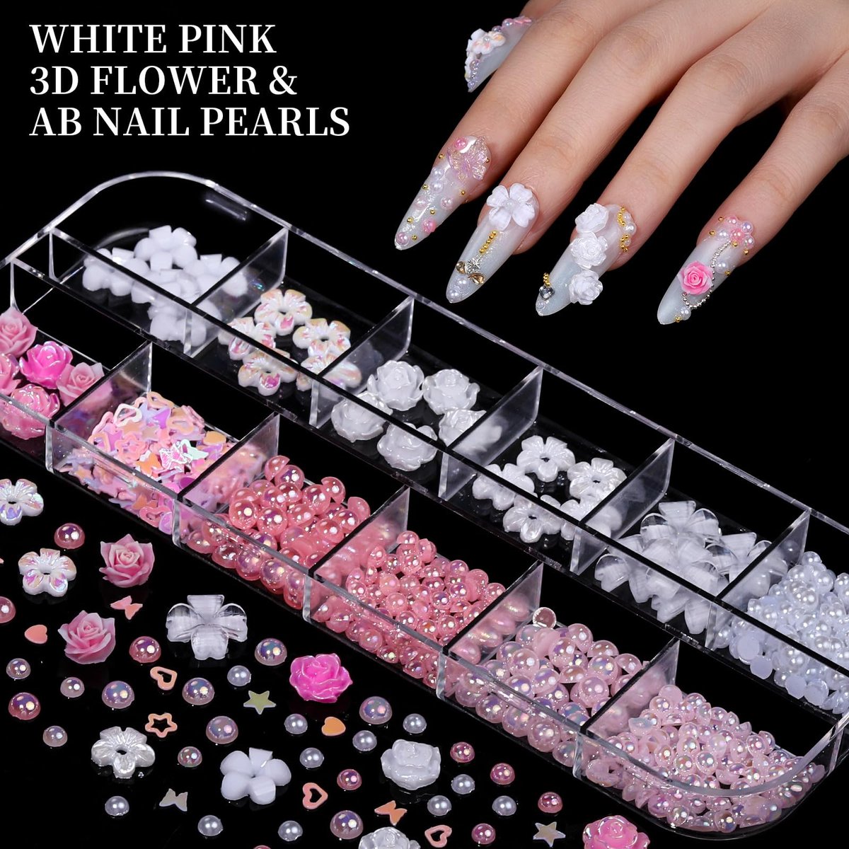FANDAMEI Nail Charms Kit - 8 Boxes of Colorful Rhinestones, 3D Nail Gems, Flatback Crystals for Nail Art & Crafts - görsel 7