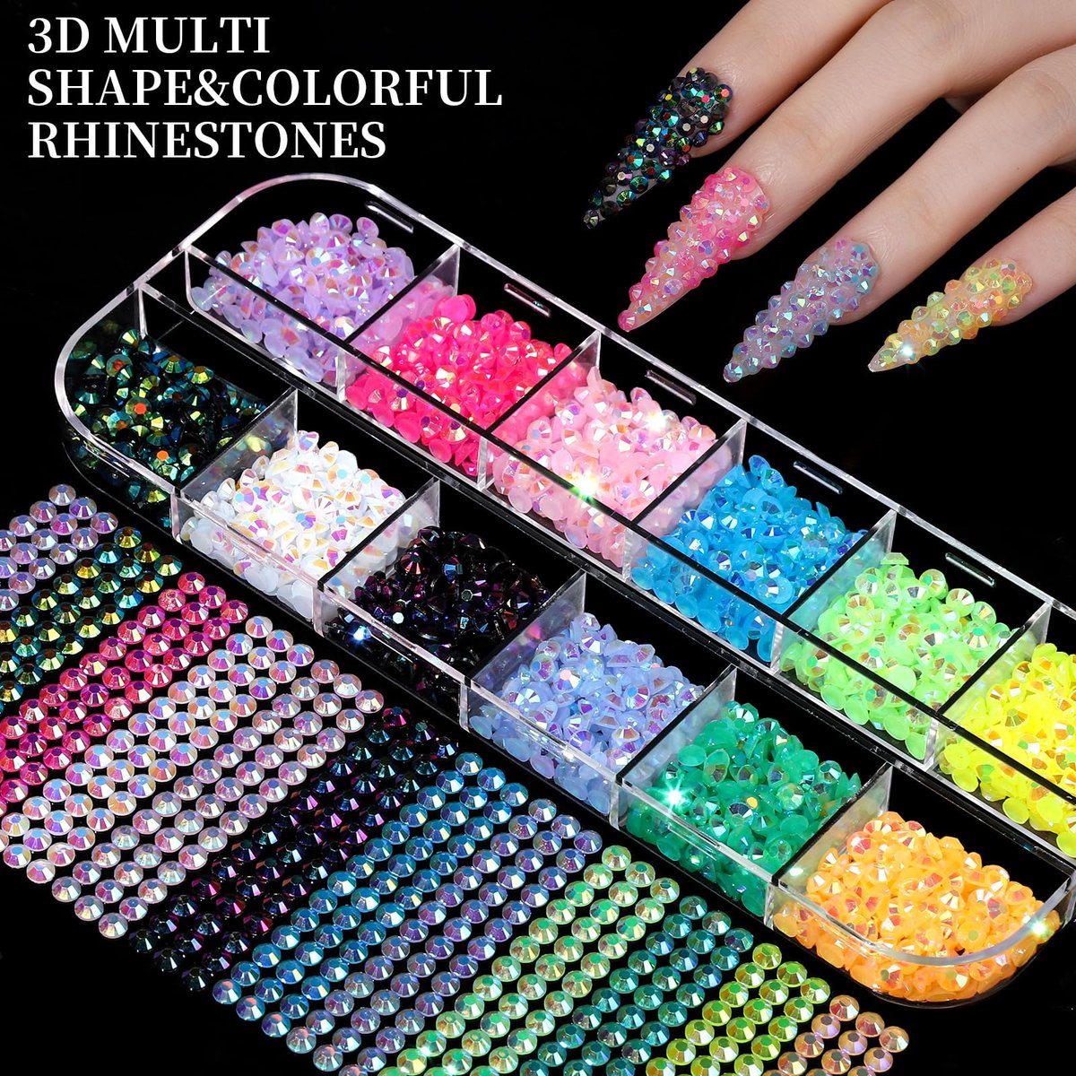 FANDAMEI Nail Charms Kit - 8 Boxes of Colorful Rhinestones, 3D Nail Gems, Flatback Crystals for Nail Art & Crafts - görsel 5