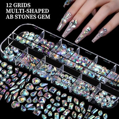 FANDAMEI Nail Charms Kit - 8 Boxes of Colorful Rhinestones, 3D Nail Gems, Flatback Crystals for Nail Art & Crafts