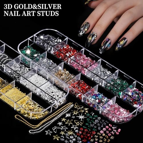FANDAMEI Nail Charms Kit - 8 Boxes of Colorful Rhinestones, 3D Nail Gems, Flatback Crystals for Nail Art & Crafts - görsel 10