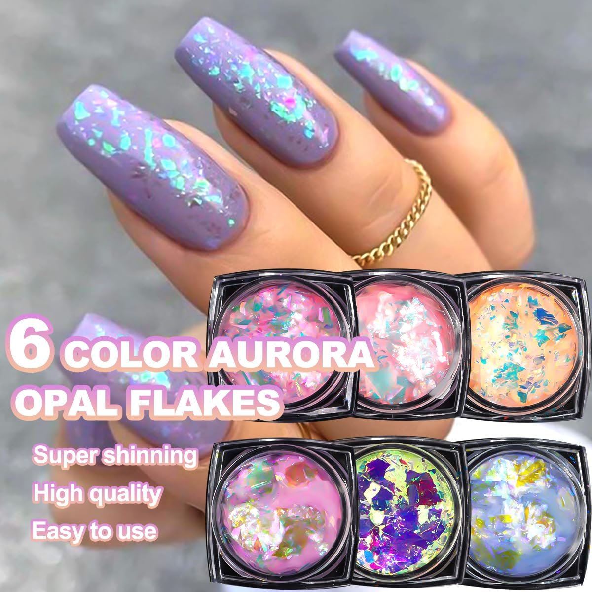 6 Colors Ice Transparent Aurora Opal Chameleon Nail Glitter Flakes - Ultra-Thin Mermaid Chunky Glitter for Nail Art Decoration DIY Craft - görsel 13