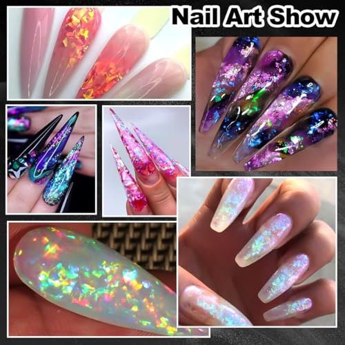 6 Colors Ice Transparent Aurora Opal Chameleon Nail Glitter Flakes - Ultra-Thin Mermaid Chunky Glitter for Nail Art Decoration DIY Craft - görsel 12
