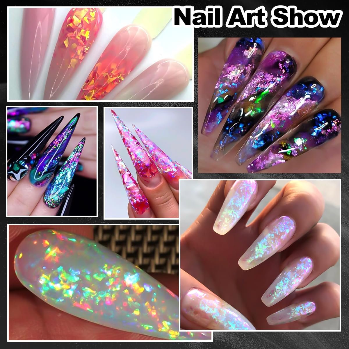 6 Colors Ice Transparent Aurora Opal Chameleon Nail Glitter Flakes - Ultra-Thin Mermaid Chunky Glitter for Nail Art Decoration DIY Craft - görsel 11