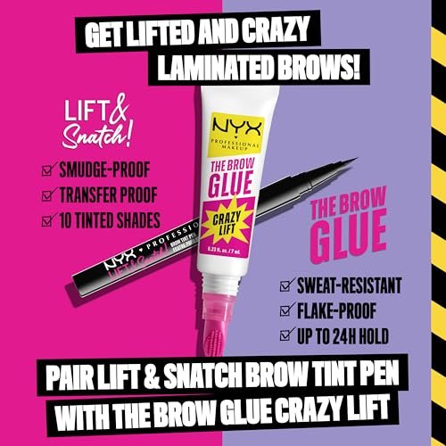 NYX PROFESSIONAL MAKEUP The Brow Glue Crazy Lift - Clear Brow Lamination Gel with 16HR Strong Hold & Built-In Styling Comb Avelisse