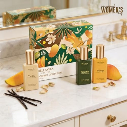 Bellavita Luxury Unisex Gourmet Perfume Gift Set – Vanilla, Mango & Pistachio | 3 x 60ml | Long-Lasting Fragrance for Men & Women