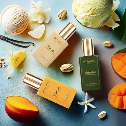 Bellavita Luxury Unisex Gourmet Perfume Gift Set – Vanilla, Mango & Pistachio | 3 x 60ml | Long-Lasting Fragrance for Men & Women