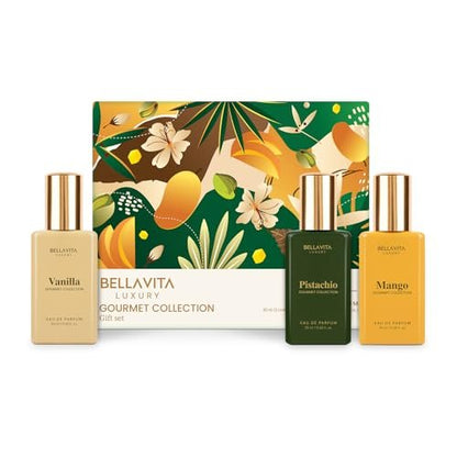 Bellavita Luxury Unisex Gourmet Perfume Gift Set – Vanilla, Mango & Pistachio | 3 x 60ml | Long-Lasting Fragrance for Men & Women