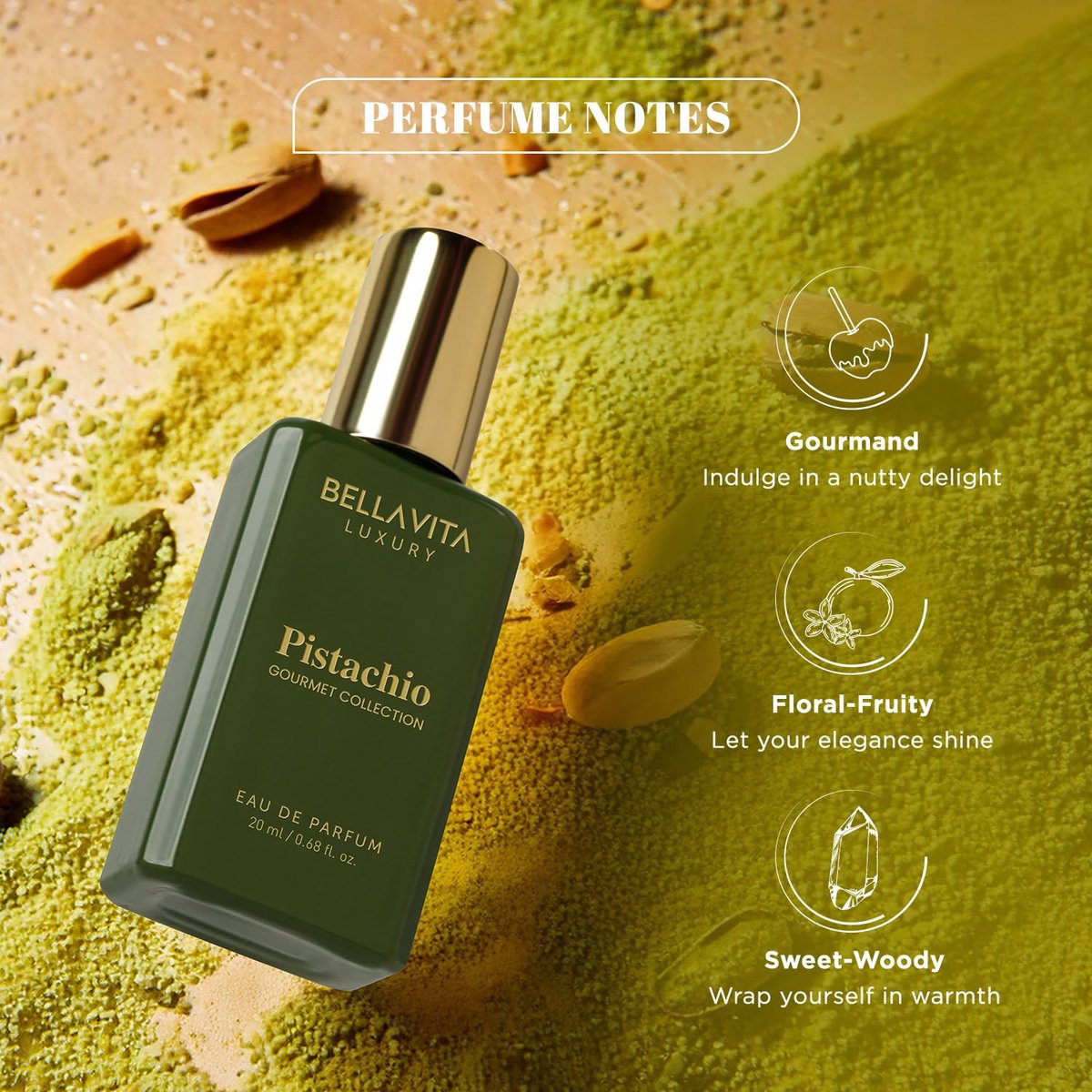 Bellavita Luxury Unisex Gourmet Perfume Gift Set – Vanilla, Mango & Pistachio | 3 x 60ml | Long-Lasting Fragrance for Men & Women - görsel 9