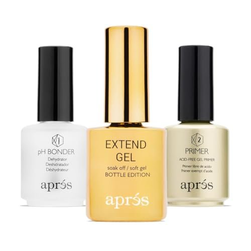 APRÉS Gel-X® Professional Nail Extension Bundle - Gold Bottle Extend Gel, pH Bonder & Non-Acidic Primer (0.17 Fl Oz Each, Pack of 3) Avelisse