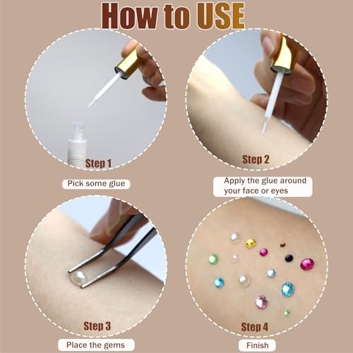 NOOEPC Face Gems and Pearls for Makeup - Rhinestones Bedazzling Kit with Quick Dry Glue, Multicolor Resin Gems for Women, Rave Accessories - görsel 14