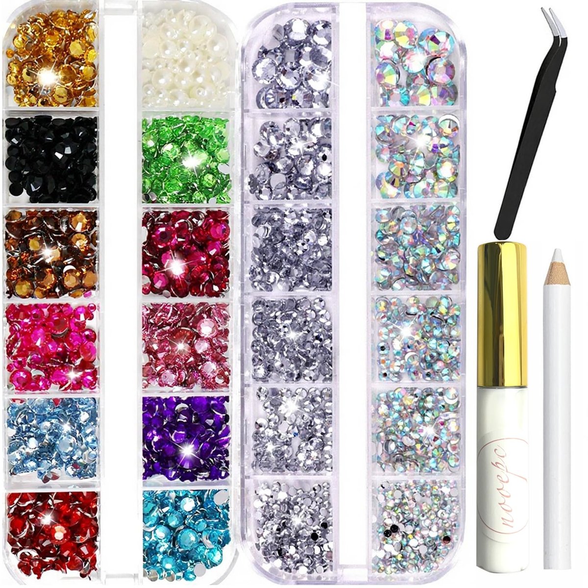 NOOEPC Face Gems and Pearls for Makeup - Rhinestones Bedazzling Kit with Quick Dry Glue, Multicolor Resin Gems for Women, Rave Accessories - görsel 1