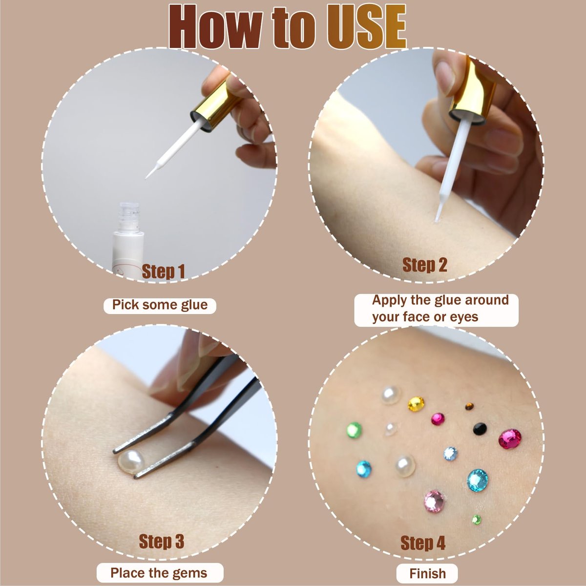 NOOEPC Face Gems and Pearls for Makeup - Rhinestones Bedazzling Kit with Quick Dry Glue, Multicolor Resin Gems for Women, Rave Accessories - görsel 13