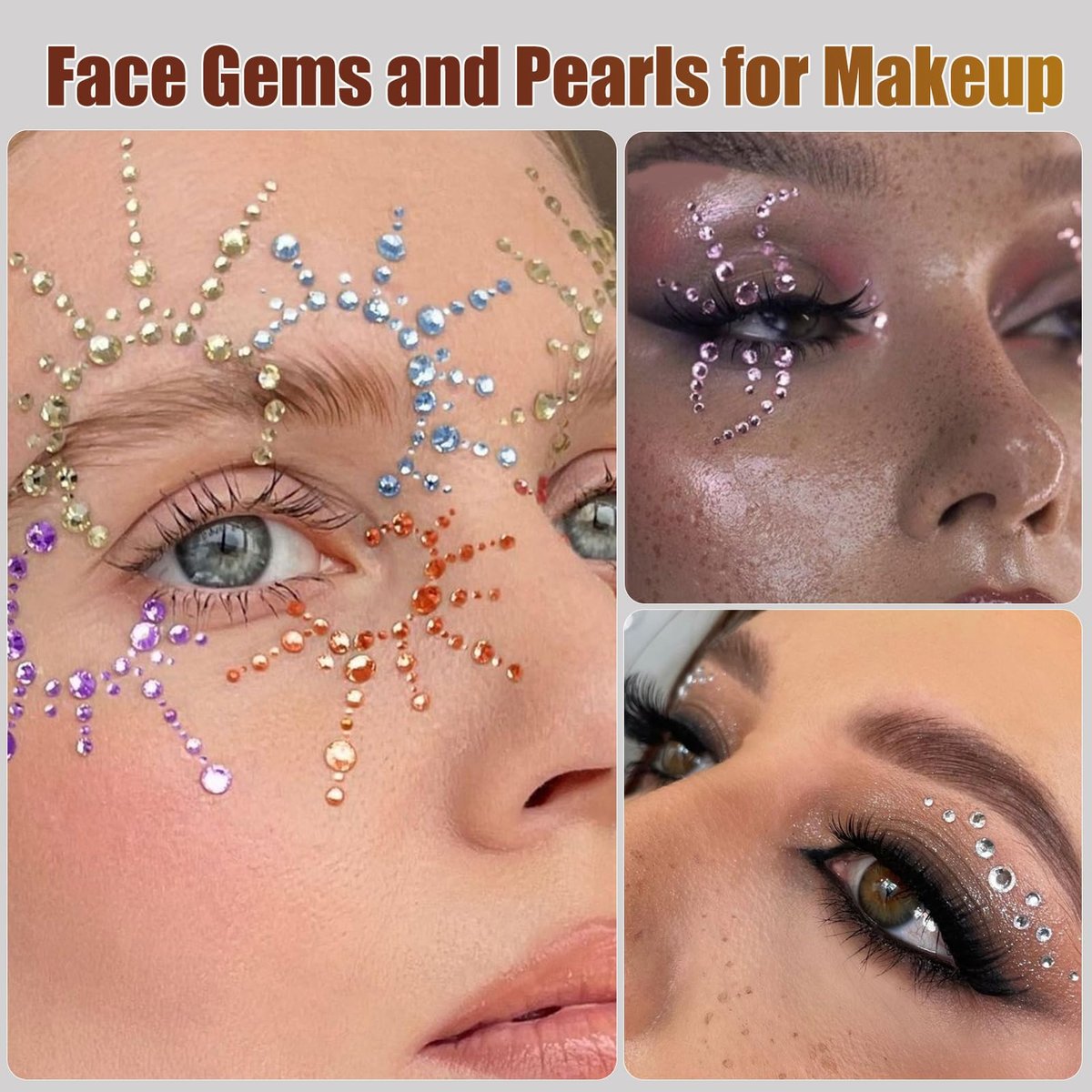 NOOEPC Face Gems and Pearls for Makeup - Rhinestones Bedazzling Kit with Quick Dry Glue, Multicolor Resin Gems for Women, Rave Accessories - görsel 5