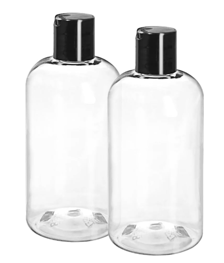 ljdeals 8 oz Clear Plastic Empty Bottles with Black Disc Top Caps - Squeezable Refillable Containers for Shampoo, Lotions, Cream and More, Pack of 2, BPA Free, Made in USA - görsel 3
