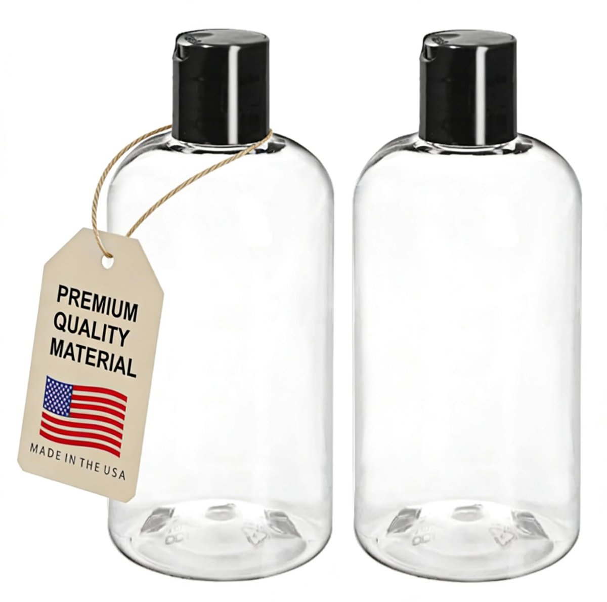 ljdeals 8 oz Clear Plastic Empty Bottles with Black Disc Top Caps - Squeezable Refillable Containers for Shampoo, Lotions, Cream and More, Pack of 2, BPA Free, Made in USA - görsel 1