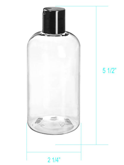 ljdeals 8 oz Clear Plastic Empty Bottles with Black Disc Top Caps - Squeezable Refillable Containers for Shampoo, Lotions, Cream and More, Pack of 2, BPA Free, Made in USA