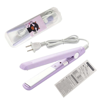 Mini Hair Straightener – Ceramic Tourmaline Flat Iron with Storage Box, 20W, US Plug, Purple