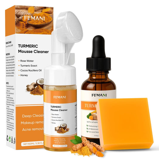 femani Turmeric Face Wash Set: Facial Cleanser, Soap Bar & Oil for Glowing Skin – Suitable for All Skin Types