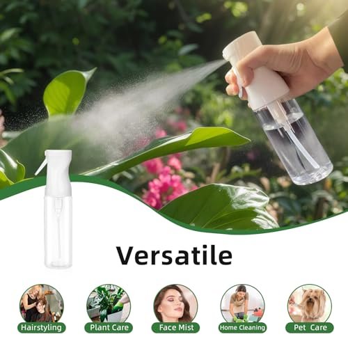 aireza 2-Pack Continuous Fine Mist Spray Bottle for Hair - Patented Ultra-Fine Mist, BPA-Free, Leak-Proof, 360° Spray, 300 ml/10.1 oz (White) Avelisse