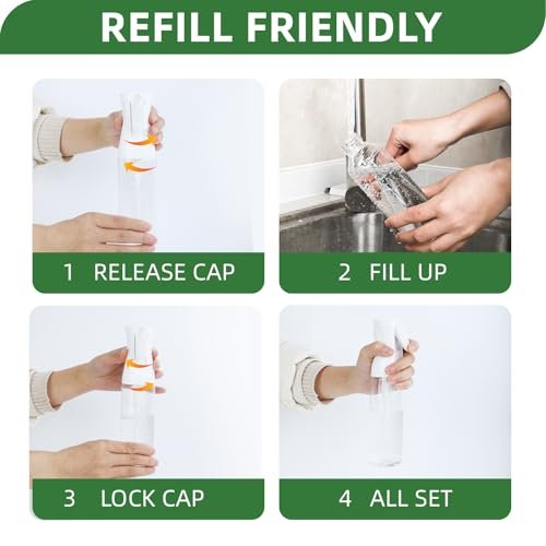 aireza 2-Pack Continuous Fine Mist Spray Bottle for Hair - Patented Ultra-Fine Mist, BPA-Free, Leak-Proof, 360° Spray, 300 ml/10.1 oz (White) Avelisse