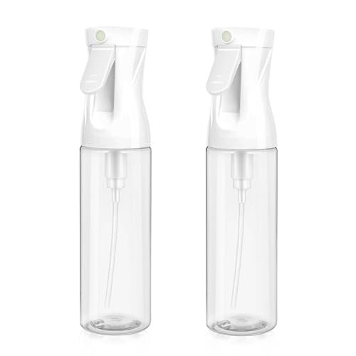 aireza 2-Pack Continuous Fine Mist Spray Bottle for Hair - Patented Ultra-Fine Mist, BPA-Free, Leak-Proof, 360° Spray, 300 ml/10.1 oz (White) Avelisse