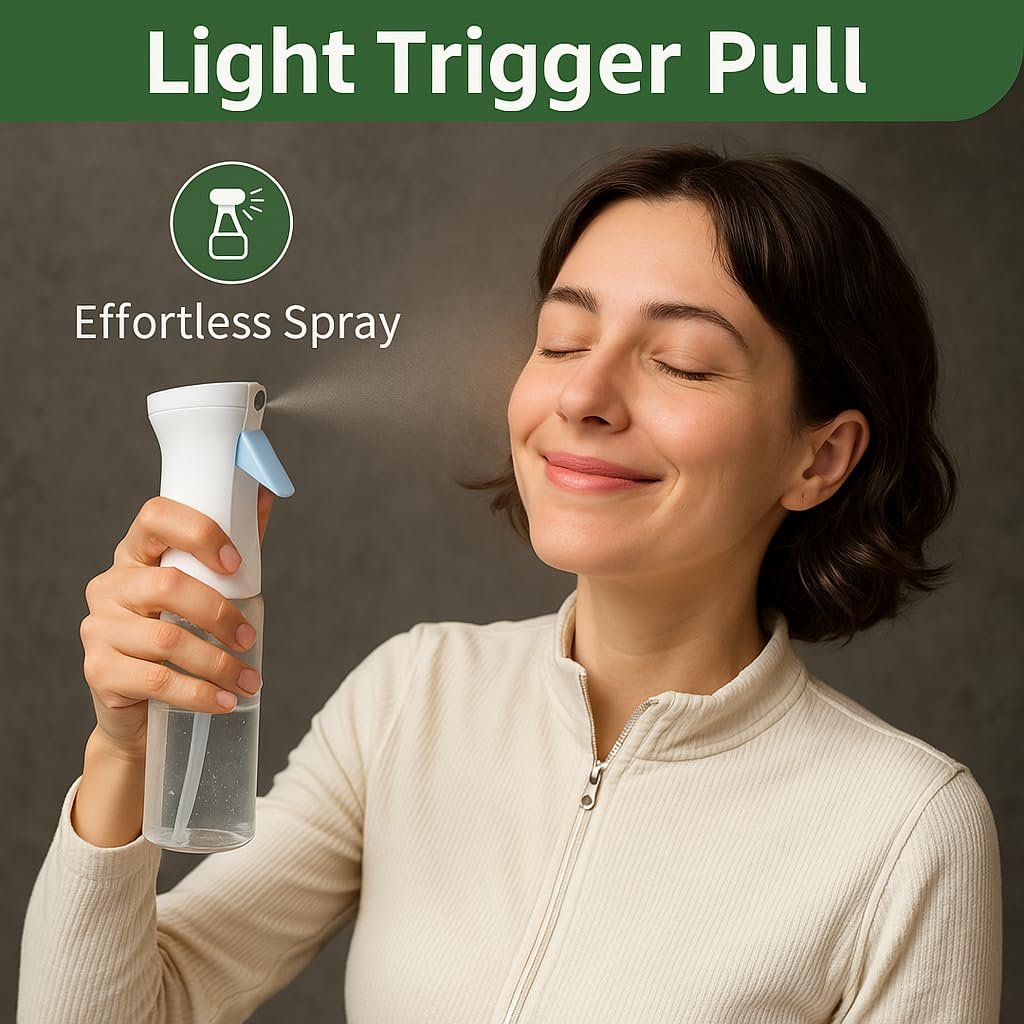 aireza 2-Pack Continuous Fine Mist Spray Bottle for Hair - Patented Ultra-Fine Mist, BPA-Free, Leak-Proof, 360° Spray, 300 ml/10.1 oz (White) Avelisse