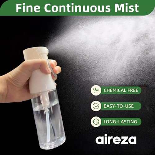 aireza 2-Pack Continuous Fine Mist Spray Bottle for Hair - Patented Ultra-Fine Mist, BPA-Free, Leak-Proof, 360° Spray, 300 ml/10.1 oz (White) Avelisse