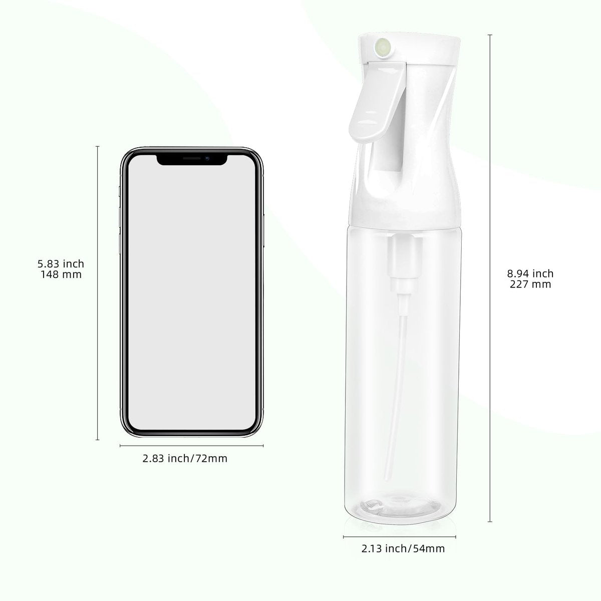 aireza 2-Pack Continuous Fine Mist Spray Bottle for Hair - Patented Ultra-Fine Mist, BPA-Free, Leak-Proof, 360° Spray, 300 ml/10.1 oz (White) Avelisse
