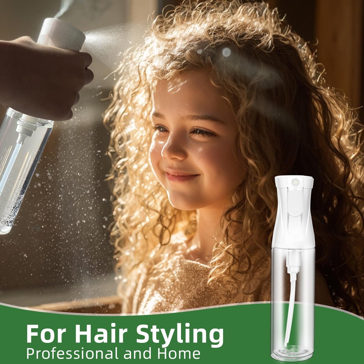 aireza 2-Pack Continuous Fine Mist Spray Bottle for Hair - Patented Ultra-Fine Mist, BPA-Free, Leak-Proof, 360° Spray, 300 ml/10.1 oz (White) Avelisse