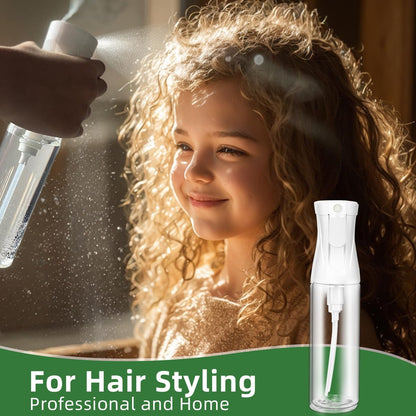aireza 2-Pack Continuous Fine Mist Spray Bottle for Hair - Patented Ultra-Fine Mist, BPA-Free, Leak-Proof, 360° Spray, 300 ml/10.1 oz (White) Avelisse