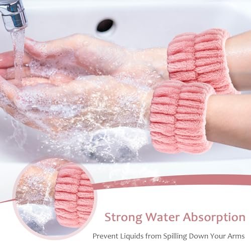 Wykodra 6-Pack Absorbent Face Wash Wrist Bands - Microfiber Spa Wristbands for Women and Girls, Prevent Water from Spilling Down Arms - görsel 6