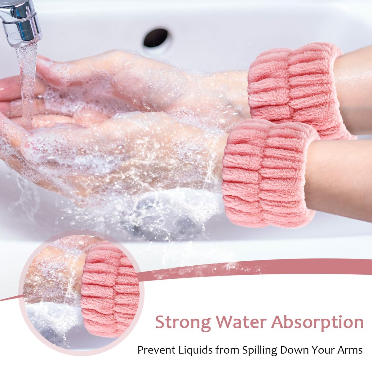 Wykodra 6-Pack Absorbent Face Wash Wrist Bands - Microfiber Spa Wristbands for Women and Girls, Prevent Water from Spilling Down Arms - görsel 5