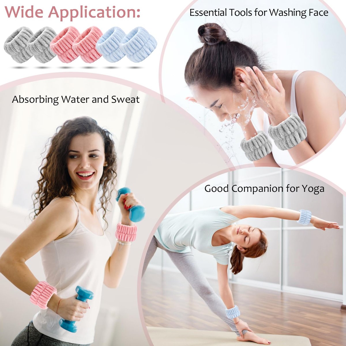 Wykodra 6-Pack Absorbent Face Wash Wrist Bands - Microfiber Spa Wristbands for Women and Girls, Prevent Water from Spilling Down Arms - görsel 13