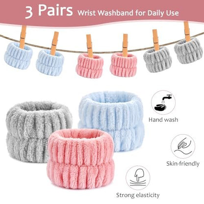Wykodra 6-Pack Absorbent Face Wash Wrist Bands - Microfiber Spa Wristbands for Women and Girls, Prevent Water from Spilling Down Arms