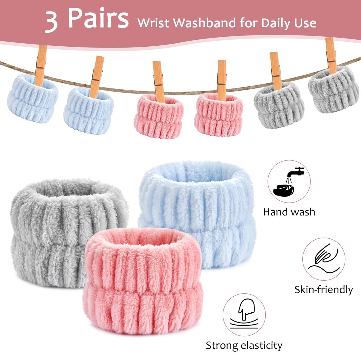 Wykodra 6-Pack Absorbent Face Wash Wrist Bands - Microfiber Spa Wristbands for Women and Girls, Prevent Water from Spilling Down Arms - görsel 7