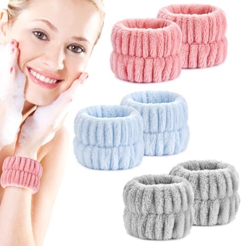 Wykodra 6-Pack Absorbent Face Wash Wrist Bands - Microfiber Spa Wristbands for Women and Girls, Prevent Water from Spilling Down Arms - görsel 2