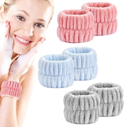 Wykodra 6-Pack Absorbent Face Wash Wrist Bands - Microfiber Spa Wristbands for Women and Girls, Prevent Water from Spilling Down Arms
