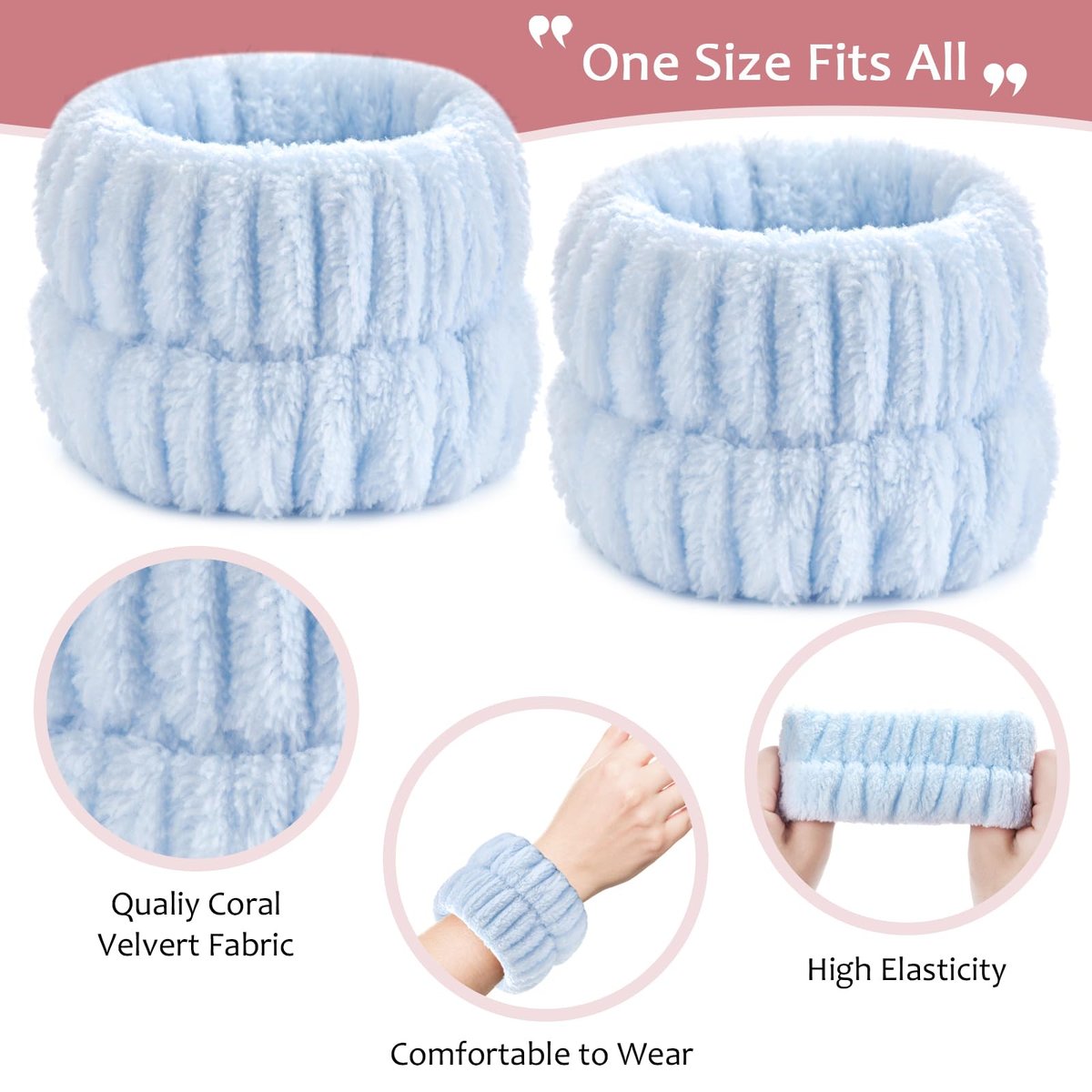 Wykodra 6-Pack Absorbent Face Wash Wrist Bands - Microfiber Spa Wristbands for Women and Girls, Prevent Water from Spilling Down Arms - görsel 11